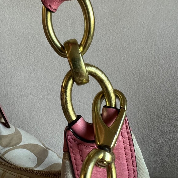 COACH Kristin Signature Large Hobo Tan Jacquard Pink Leather 2 Way Bag - Picture 5 of 11